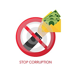 Stop corruption. Businessman refusing the offered bribe. Vector illustration